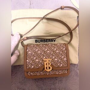 Burberry Tan & Cream TB Monogram Crossbody Bag with Gold Hardware